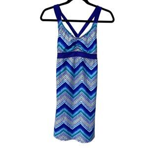Title Nine Solution Dress XS Blue Green Orange Zig Zag Criss Cross Back Athletic
